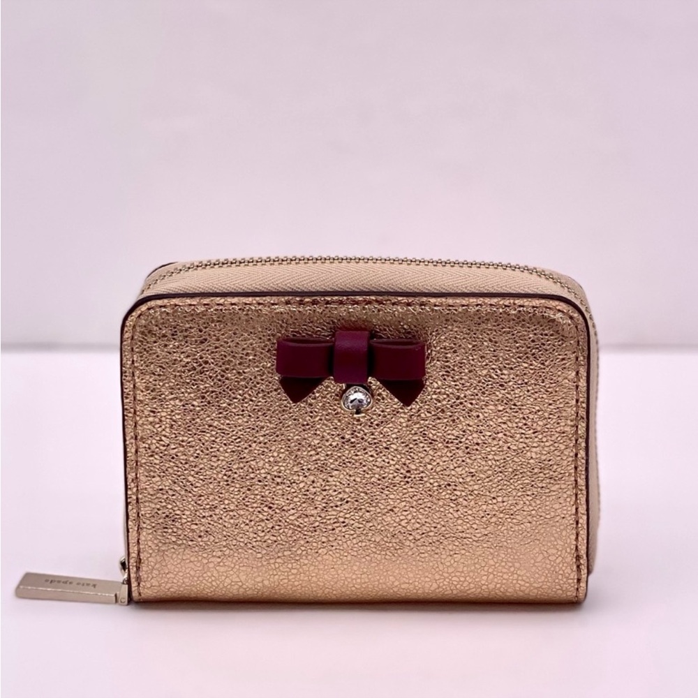 NWT Kate Spade / Wrapping Party - Glittering Rose Gold / Small Zip Card Wallet - Picture 9 of 11
